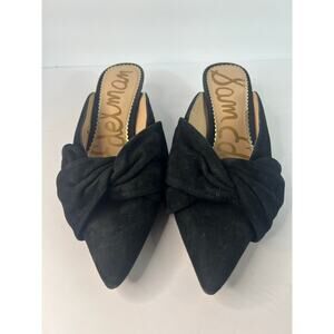 Sam Edelman Laney Black Suede Tie Front Kitten Heel Slip On Mule Shoes 7.5M